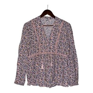 Mudd Women Large Pink Floral Rayon Blouse Pullover Cottagecore‎ Prarire Dainty